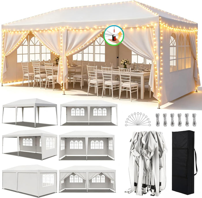 10x20 Upgrade Pop Up Canopy Outdoor Party Tent with 6 Sidewalls, Outdoor Wedding Party Tent Waterproof UV50 Commercial Canopy Event Shelter Gazebo Tents for Parties, 6 pcs Weight Bag,Carry Bag