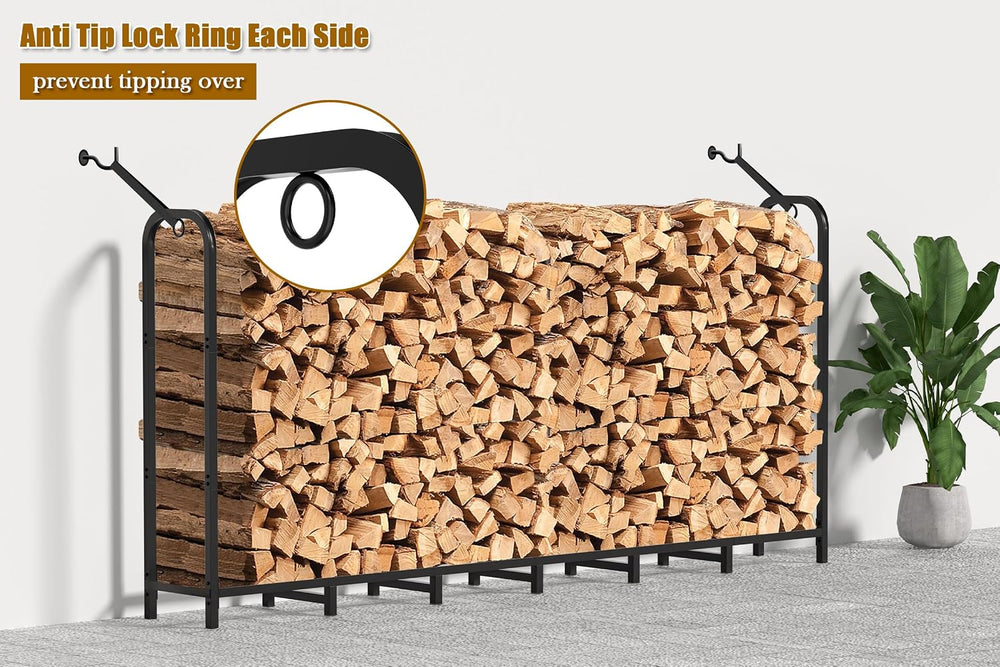 Gtongoko 8FT Firewood Rack Outdoor Heavy Duty Log Holder Wood Storage