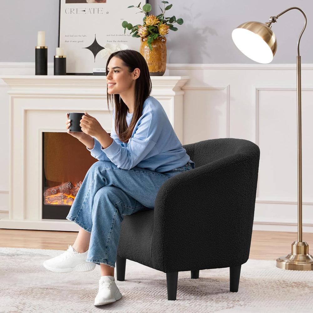 Topeakmart 25.5in Wide Small Sherpa Barrel Accent Chair for Bedroom, Black