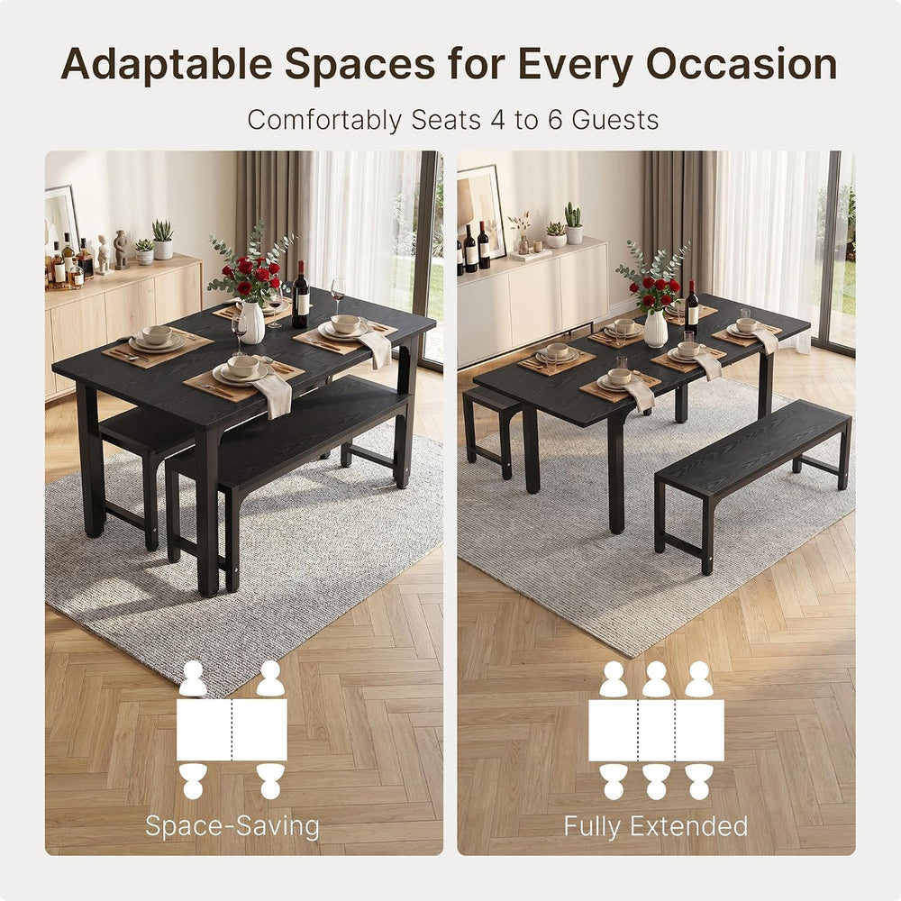 63“ Extendable Dining Table Set with 180° Smart-Flip Pivot, Black