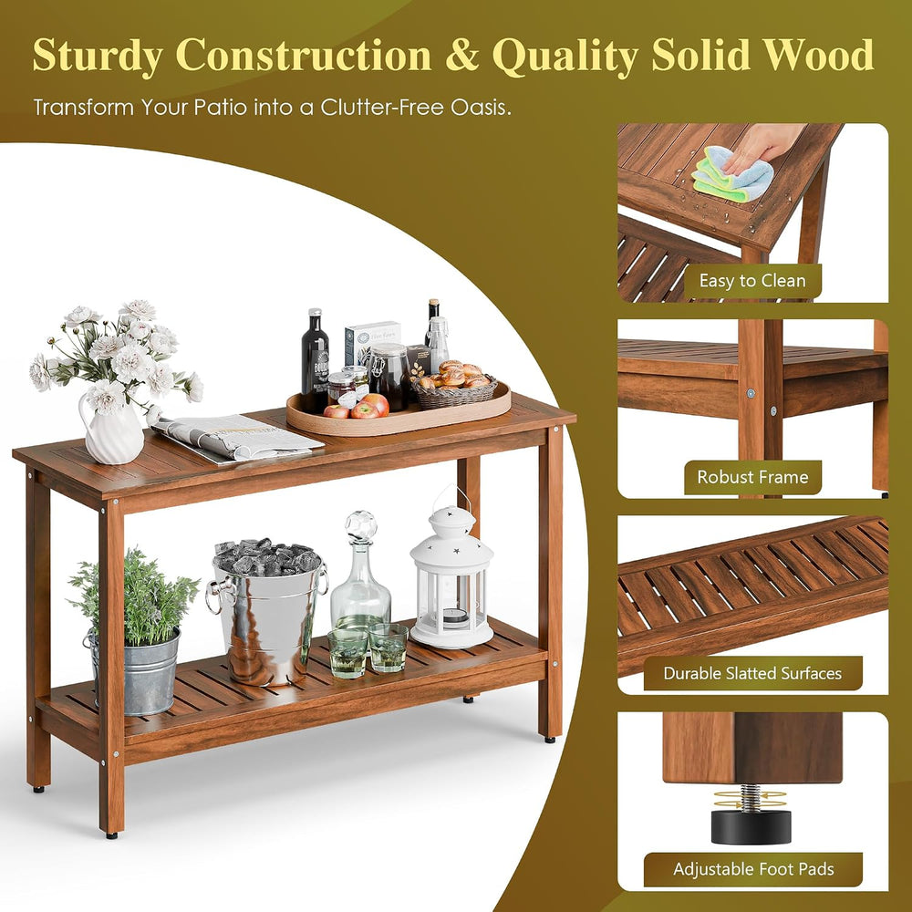 SUPER DEAL 2-Tier Solid Wood Side Table, Outdoor Console Table with Storage S...
