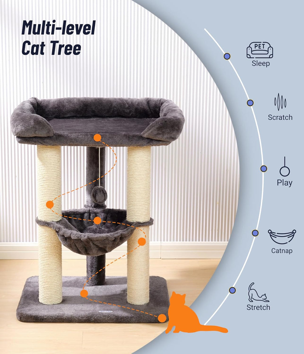 Happi N Pets 28" Cat Tree, Large Bed for Big Cats, Small Cat Tower with ...