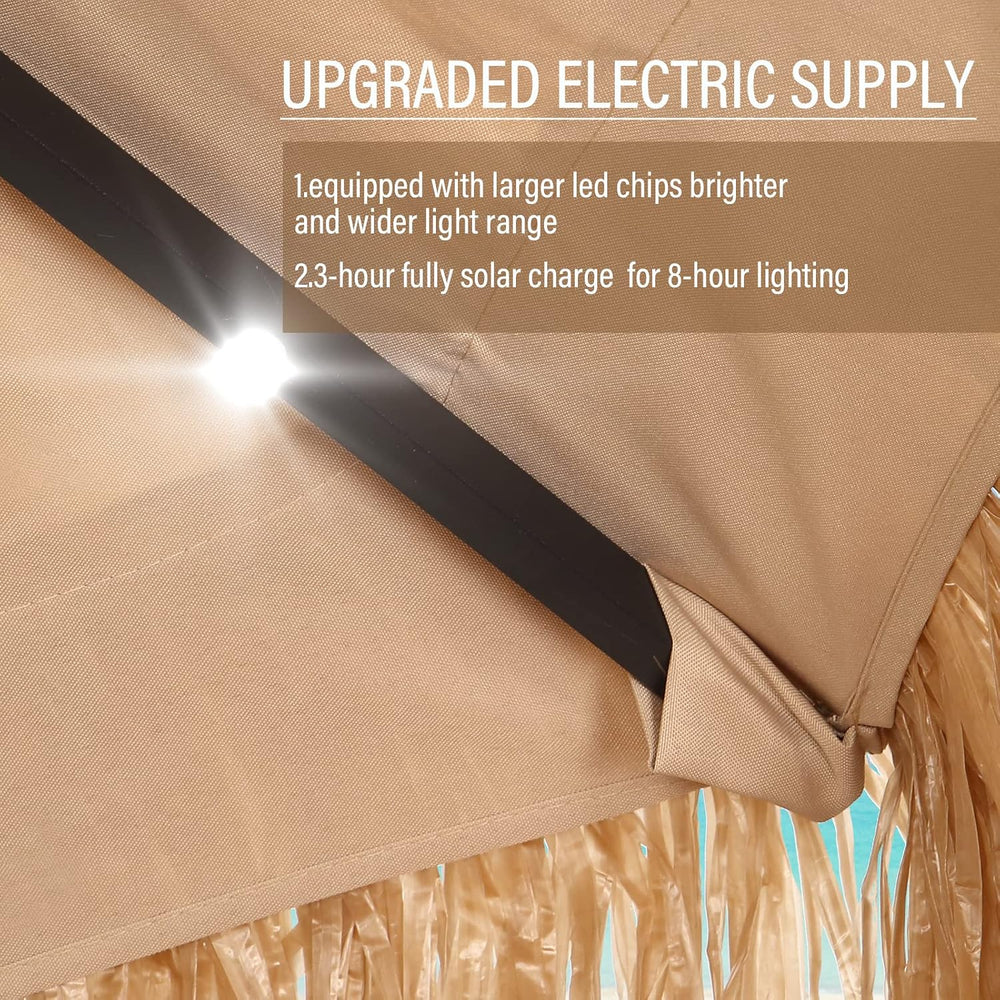 GDY 9 ft 2-Tier Solar Tiki Umbrella, 32 LED Ligths Hula Thatched Tiki Umbrell...