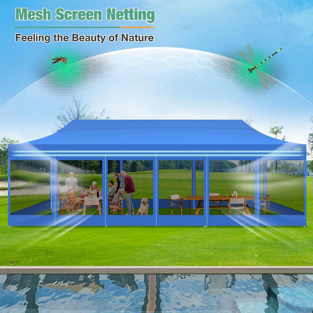 COBIZI 10x30 Heavy Duty Pop Up Canopy Tent, Removable Mesh Sidewalls