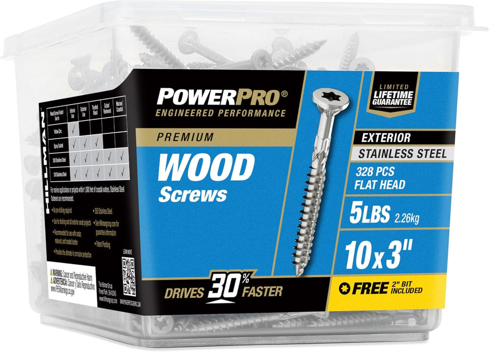 Power Pro Premium Exterior Wood Screws, #10 x 3 Inch All-Purpose Deck Screws ...