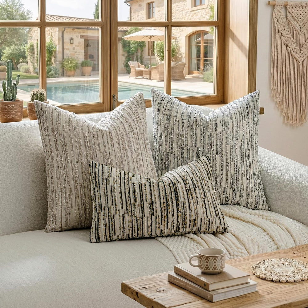 a moment Boho Striped Decorative Throw Pillow Covers 26"X26" Set of...
