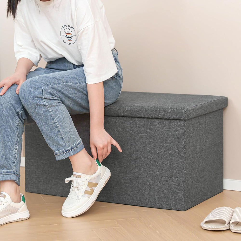 PINPLUS Folding Storage Ottoman Bench with Lid Tray, 30 inches Ottoman Coffee...