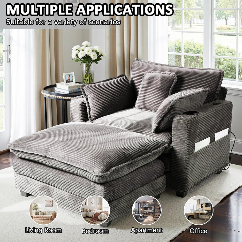 Gexpusm Oversized Chaise Lounge Chair Indoor with Ottoman (Grey)