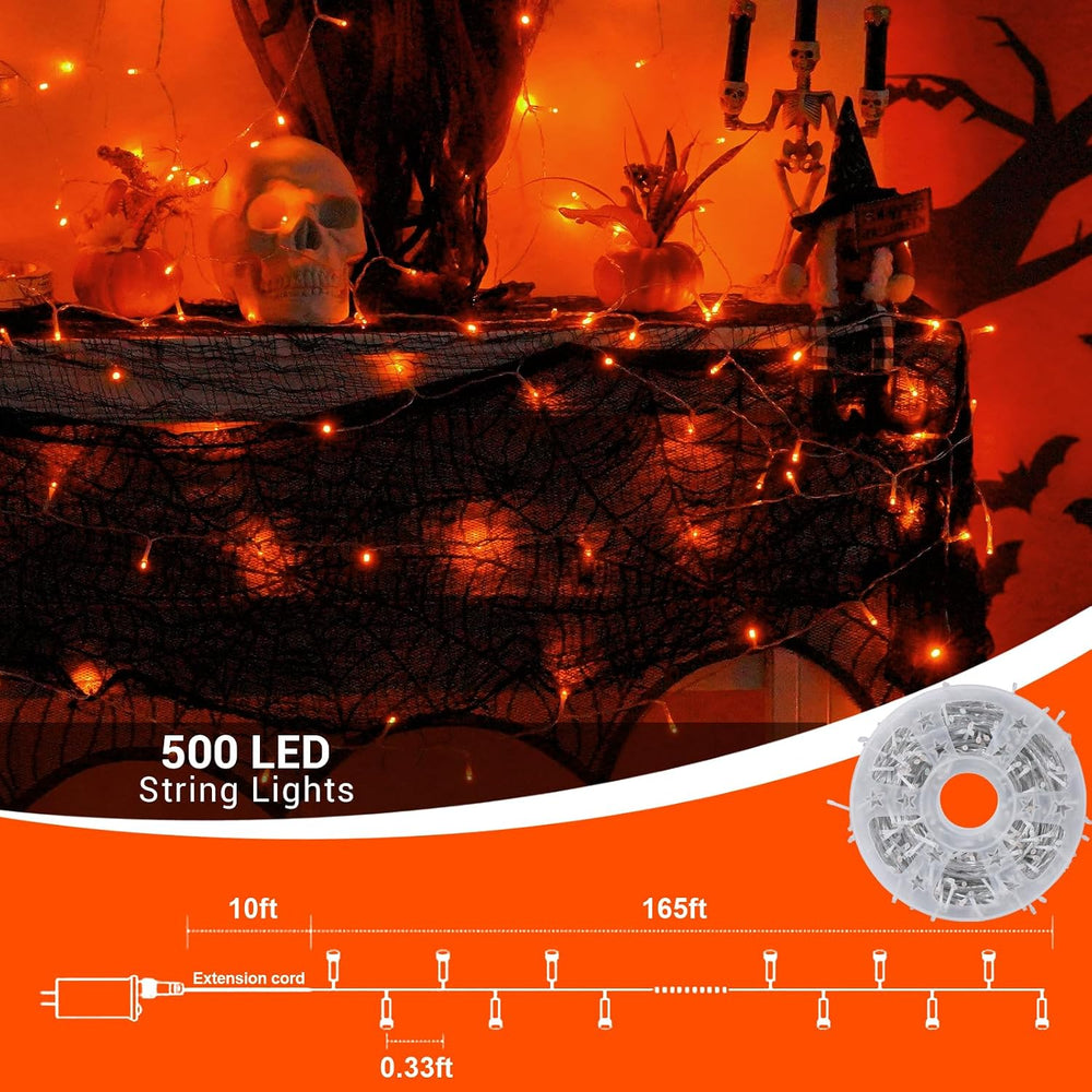 QITONG Halloween String Lights Outdoor Waterproof, 165ft 500 LED Orange led L...