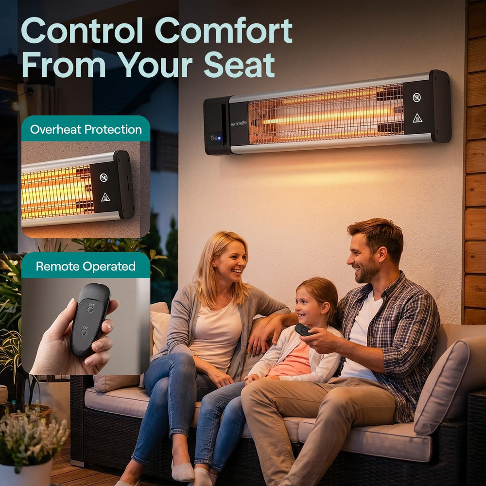 SereneLife Infrared Patio Heater, 1500W, IP65 Approved, Odorless, Wall-Mounte...