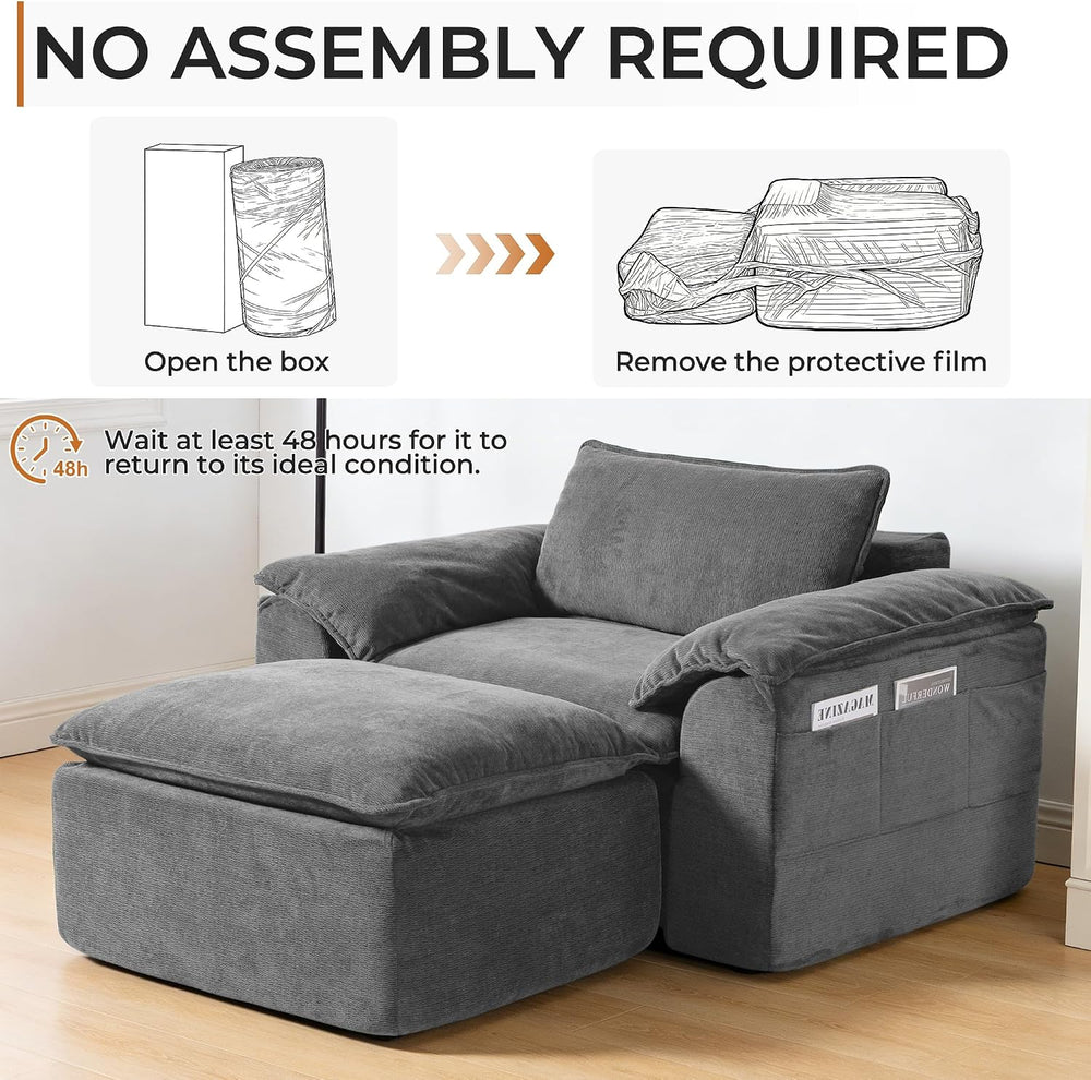 57" Oversized Chair with Ottoman, Deep Seat Chaise Lounge Chair Indoor