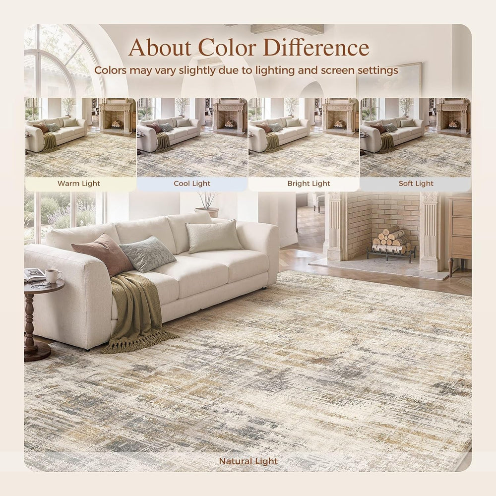 Uermei 9x12 Area Rug for Living Room Washable Abstract Golden Brown Carpet