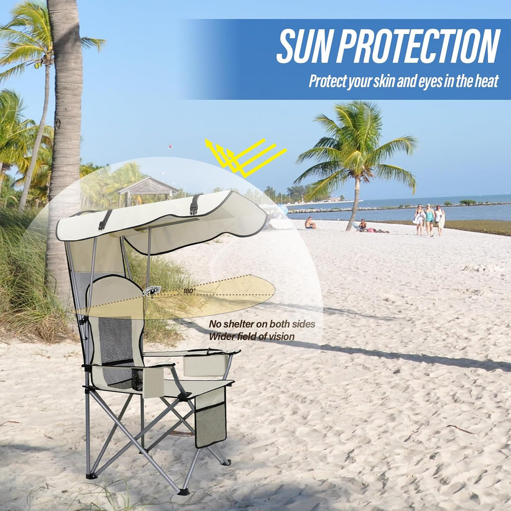 Beach Chair with Canopy Shade, Folding Camping Chair Support to 330LBS, Outdo...