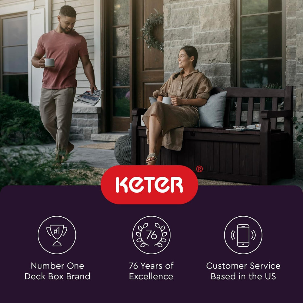Keter Solana 70 Gal Outdoor Storage Bench for Patio and Pool Accessories