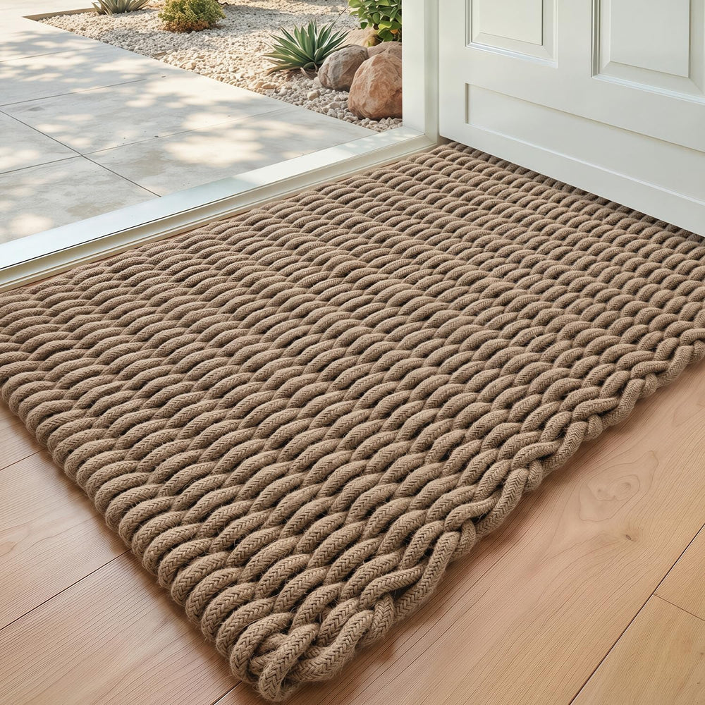 DEXI Jute Door Mat 24x36, Woven Mat for Covered Outside Entry, Light Taupe