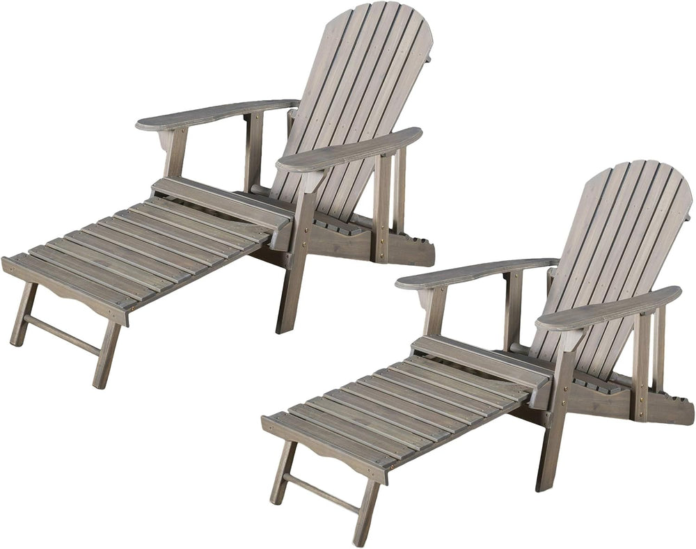 GDFStudio Noble House Hayle Reclining Wood Adirondack Chair w/Footrest (Set o...