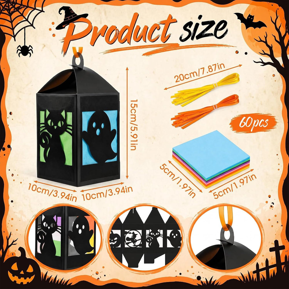 60 Sets Halloween Paper Lantern Crafts Bulk Pumpkin Ghost Suncatcher Kit