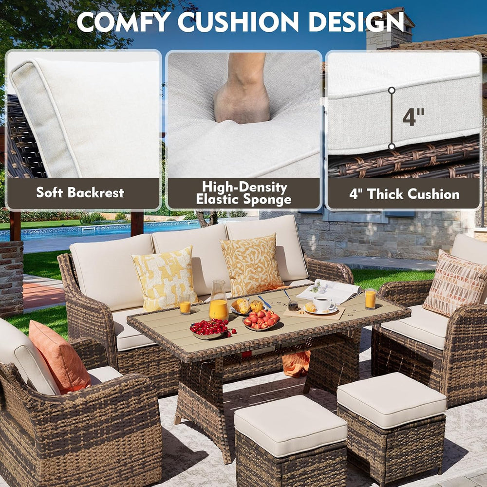 MEISSALIVVE 6 Pieces Outdoor Patio Furniture Set, Wicker Patio Conversation S...
