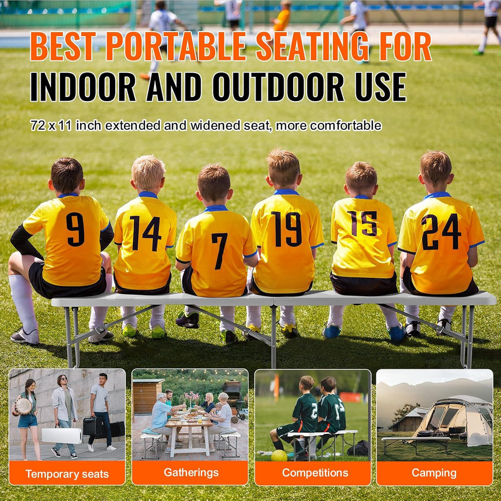 VEVOR Plastic Folding Bench, 6ft Portable Folding Bench, Smooth High Density ...