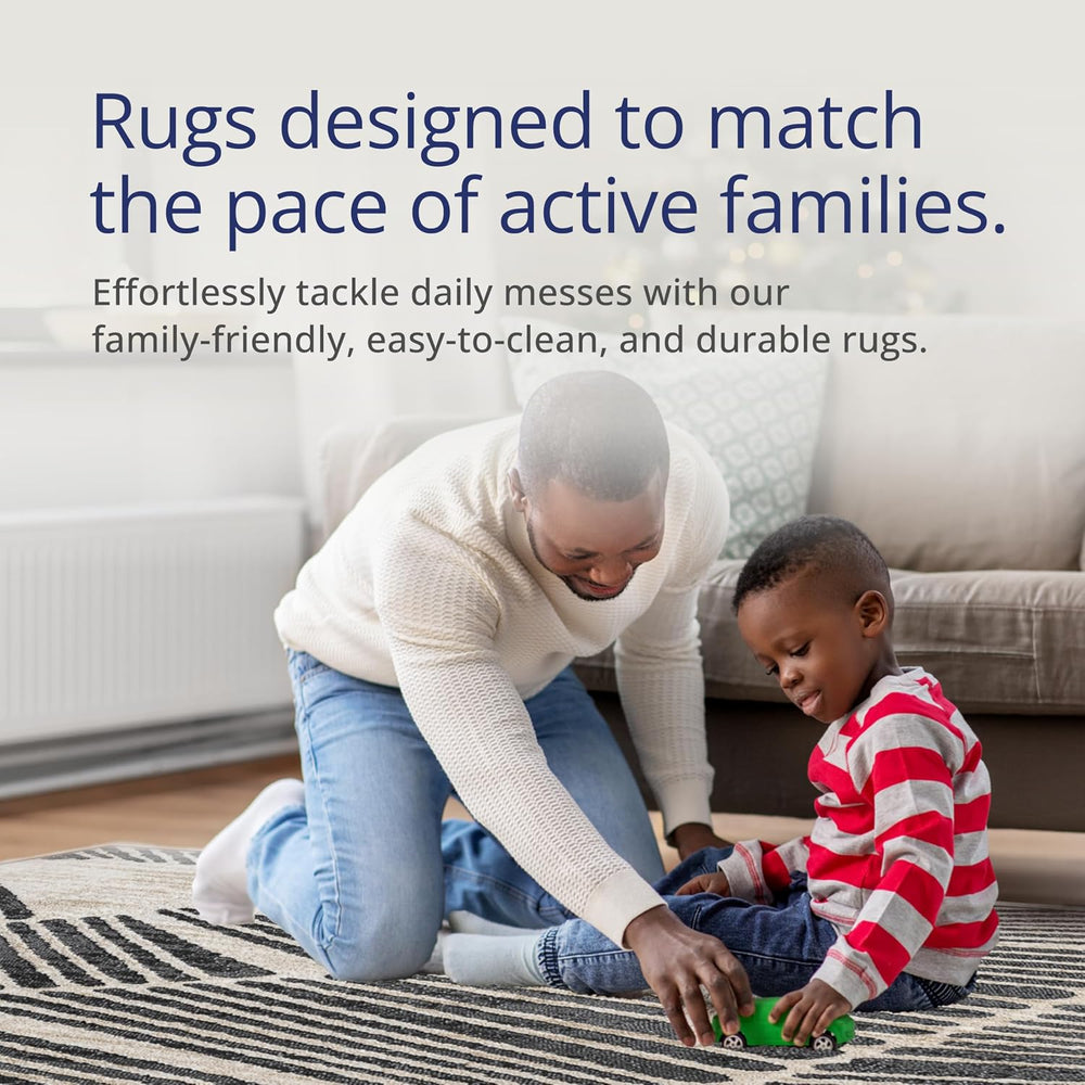 Beige Black Linear Wave Contemporary Area Rug – 5' x 8' – Modern Arti...