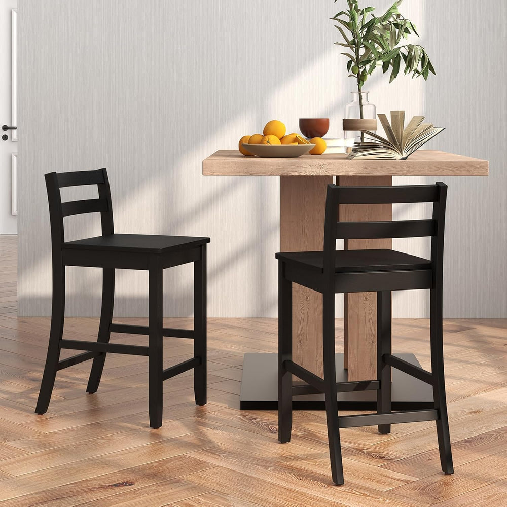 COSTWAY 24-Inch Wooden Counter Height Bar Stools Set of 2 with Low Backrest
