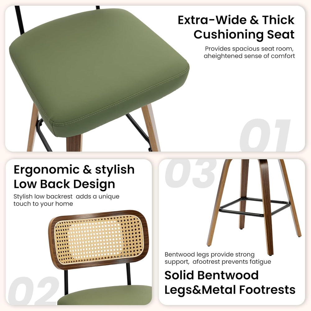Swivel Bar Stools Set of 2, Counter Height Bar Stool with Rattan Back