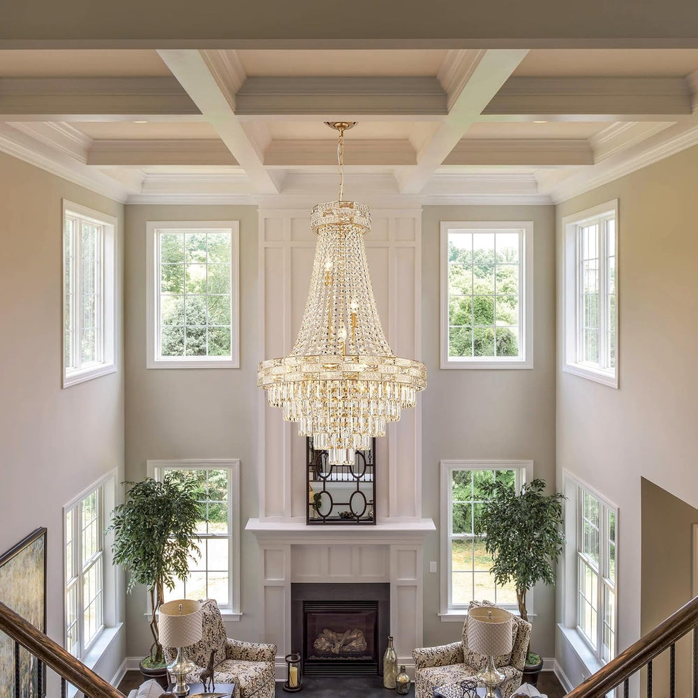 Luxury Gold Crystal Chandeliers 12 Lights Modern Chandelier for High Ceilings...
