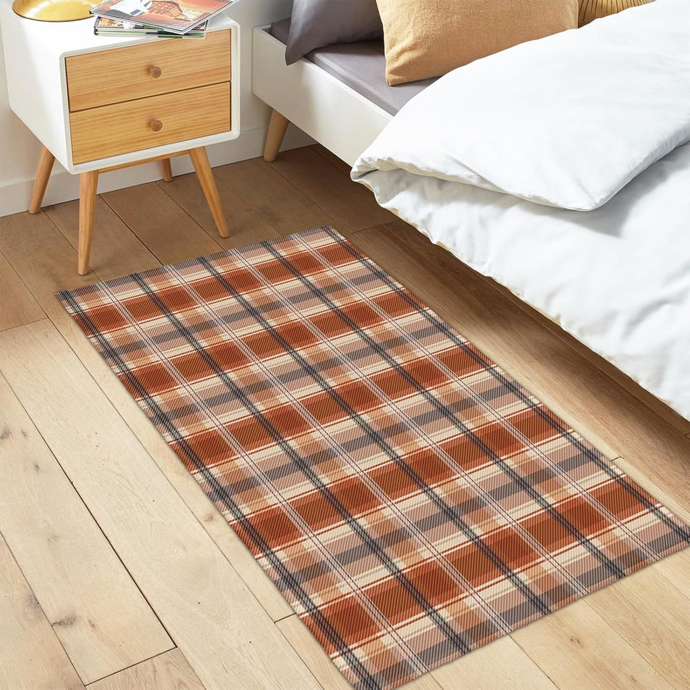 Fall Plaid Doormat Autumn Burnt Orange Buffalo Check Area Rugs 2x3 Farmhouse ...