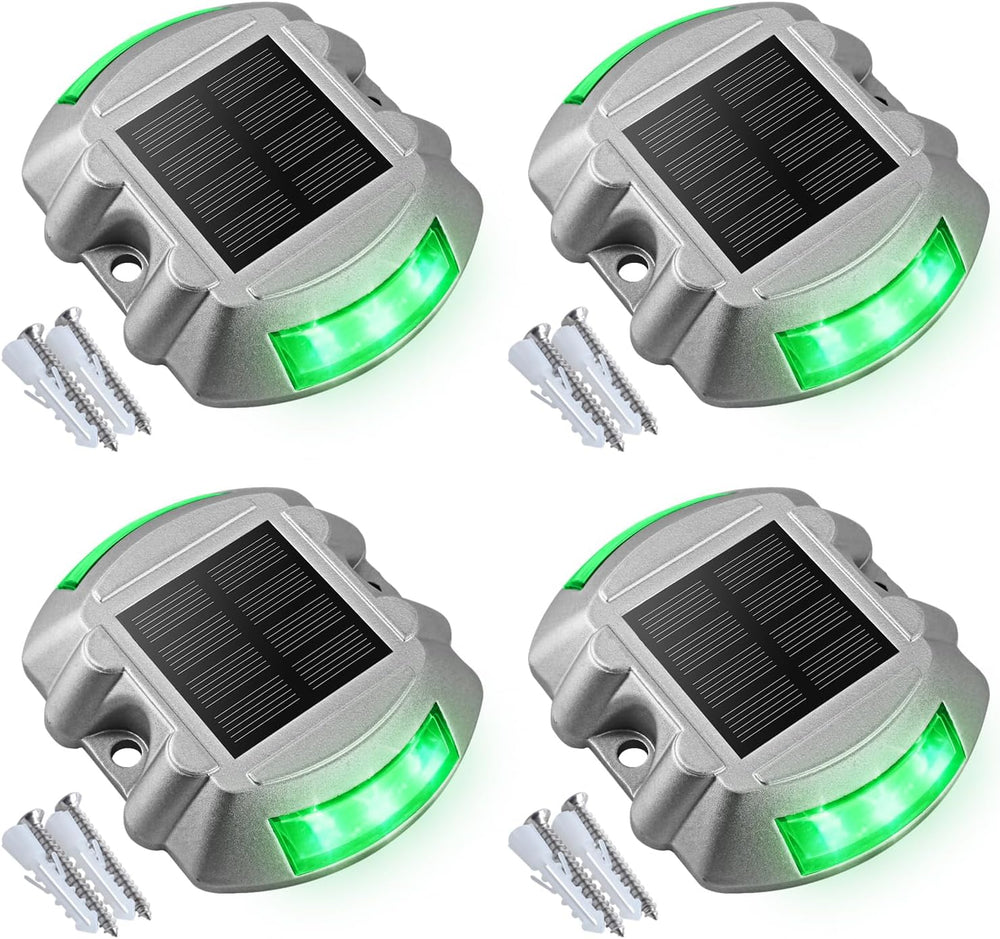 VOLISUN Solar Deck Driveway Dock Lights,Solar Pathway Lights,Green 4 Pack
