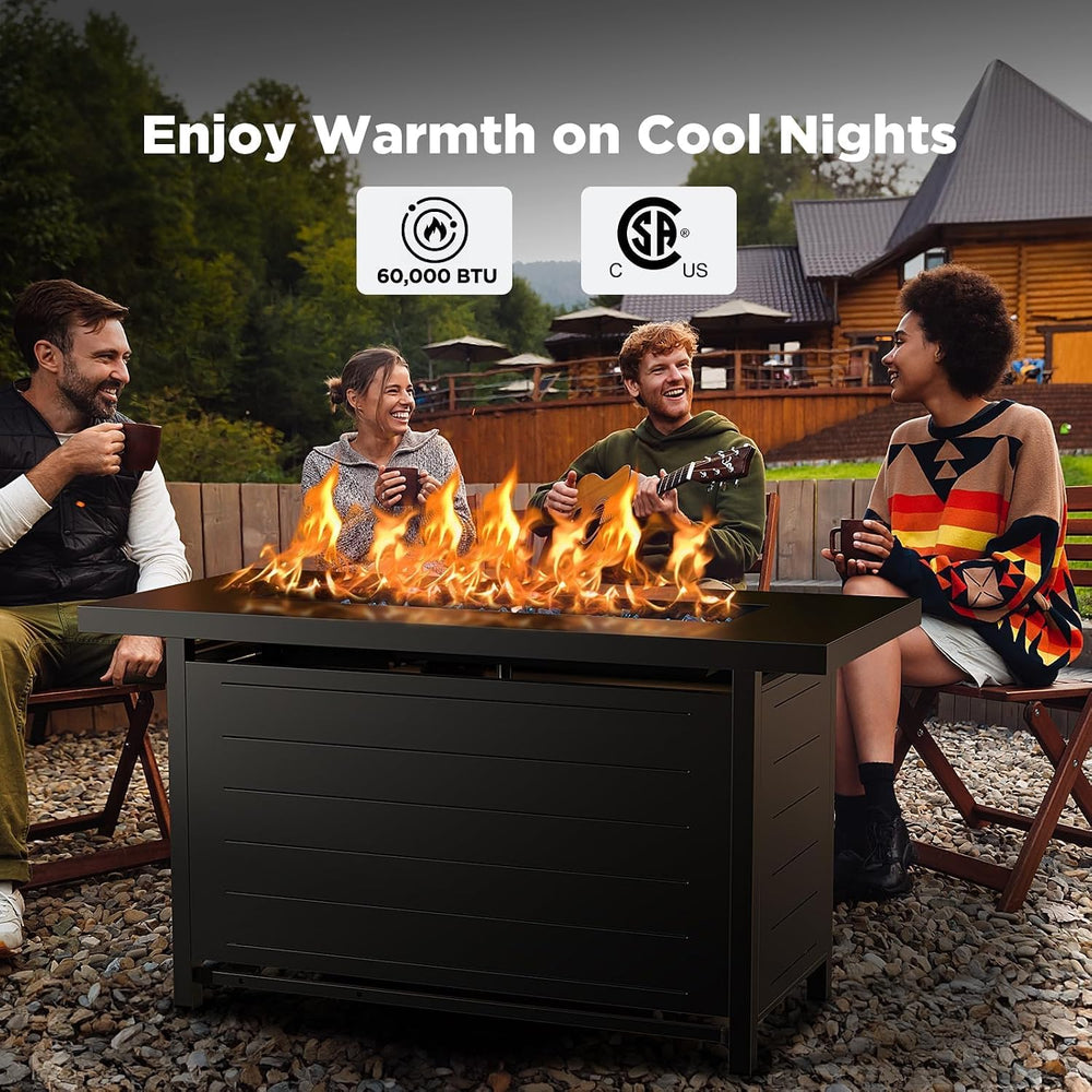 Ciays 43″ Propane Fire Pit with Glass Beads & Lid, 60,000 BTU CSA-Certifi...