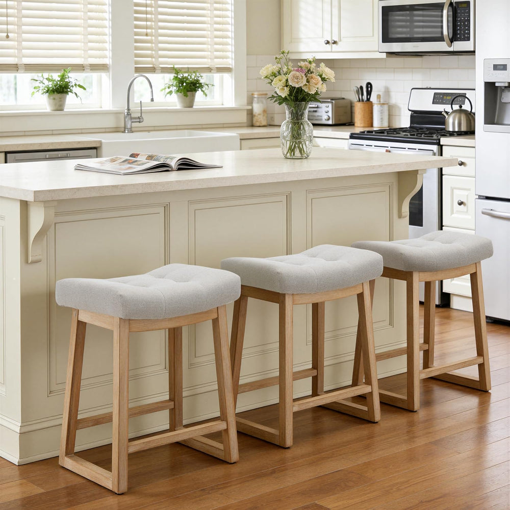 Counter Height Bar Stools Set of 3, 24 Inch Backless Upholstered Counter Stoo...