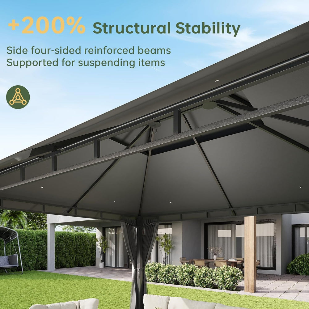 Aoxun 12x10 Outdoor Gazebo with Mosquito Netting & Double Roof, Gray