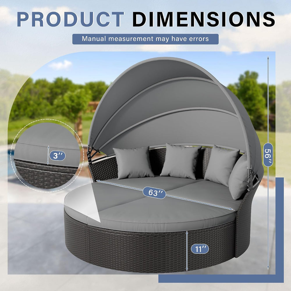 Outdoor Patio Furniture Canopy Daybed Round Sofas, 4 Pieces Seating Separates...