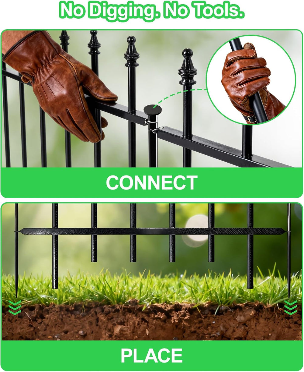 10-Panel Strong Dog Fence, 32in H x 24ft L, Thickened Hollow Iron Tubes, High...