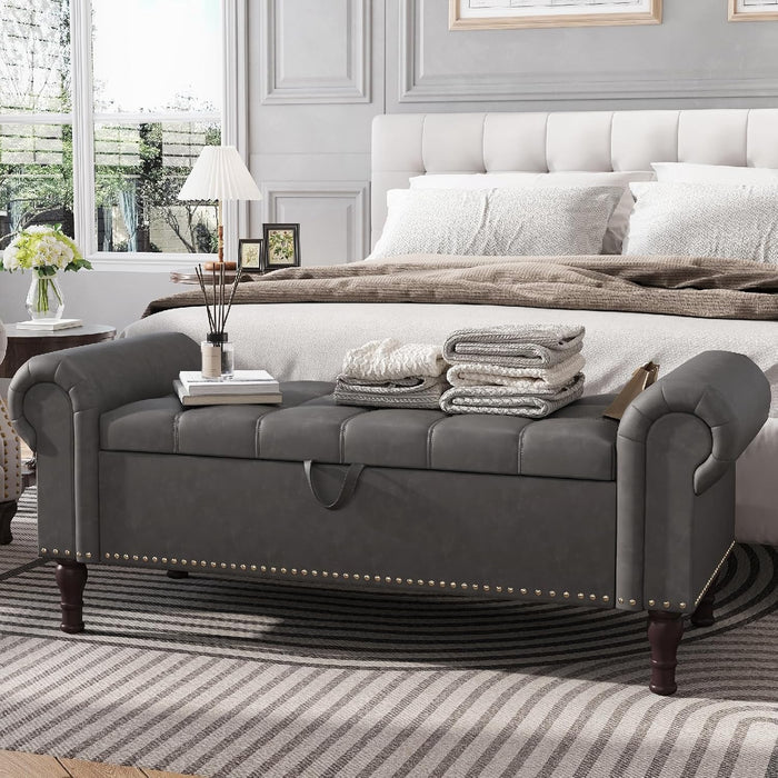 Apicizon Storage Bench for Bedroom, Upholstered End of Bed Bench, 51" Gray