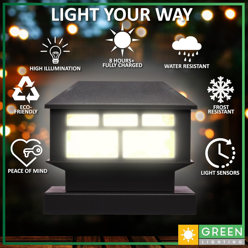 GreenLighting Modern Solar Post Cap Lights Fits 4x4 Wood, 4x4 & 5x5 PCV/V...