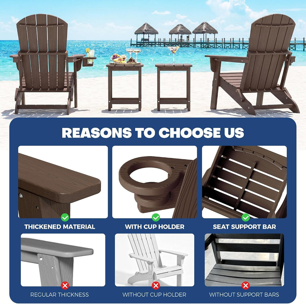 HDPE Folding Adirondack Chair with Cup Holder, Coffee