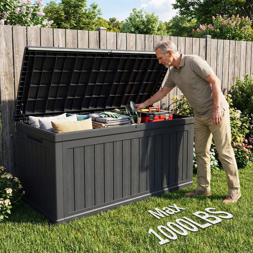320 Gallon Outdoor Storage Deck Box, Waterproof Resin Deck Boxes with Handle ...