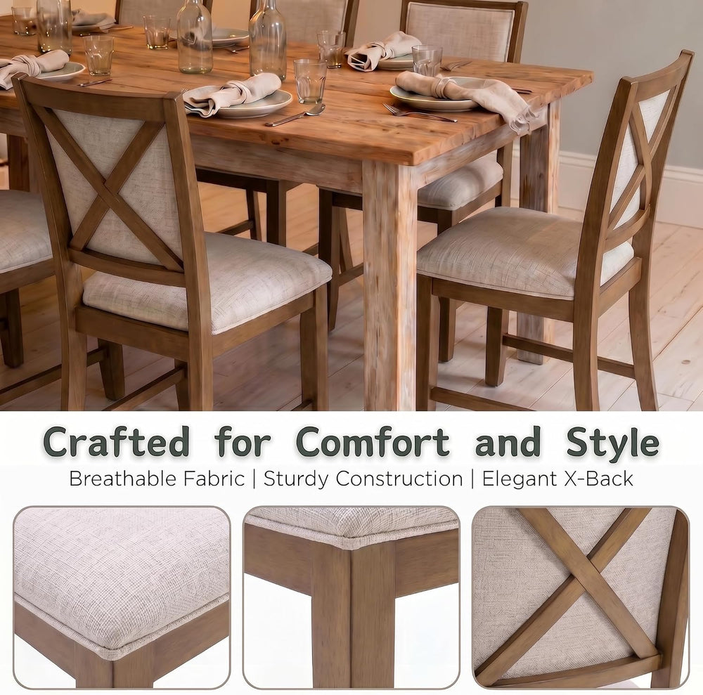 Upholstered Dining Chairs Set of 6 Farmhouse Kitchen Chairs with Cross Back A...