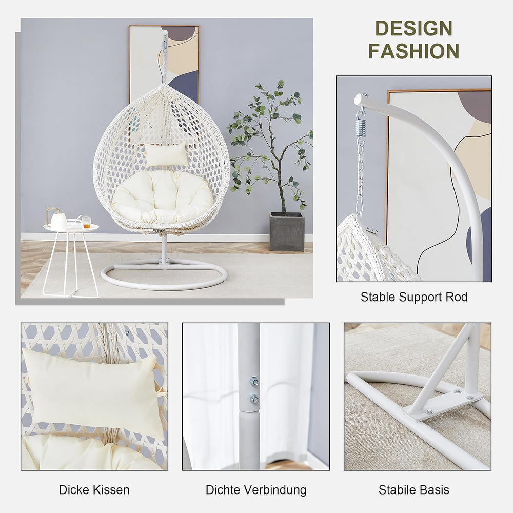 Egg Swing Chair with Stand Outdoor Indoor, Hanging Egg Chair with Cushions an...