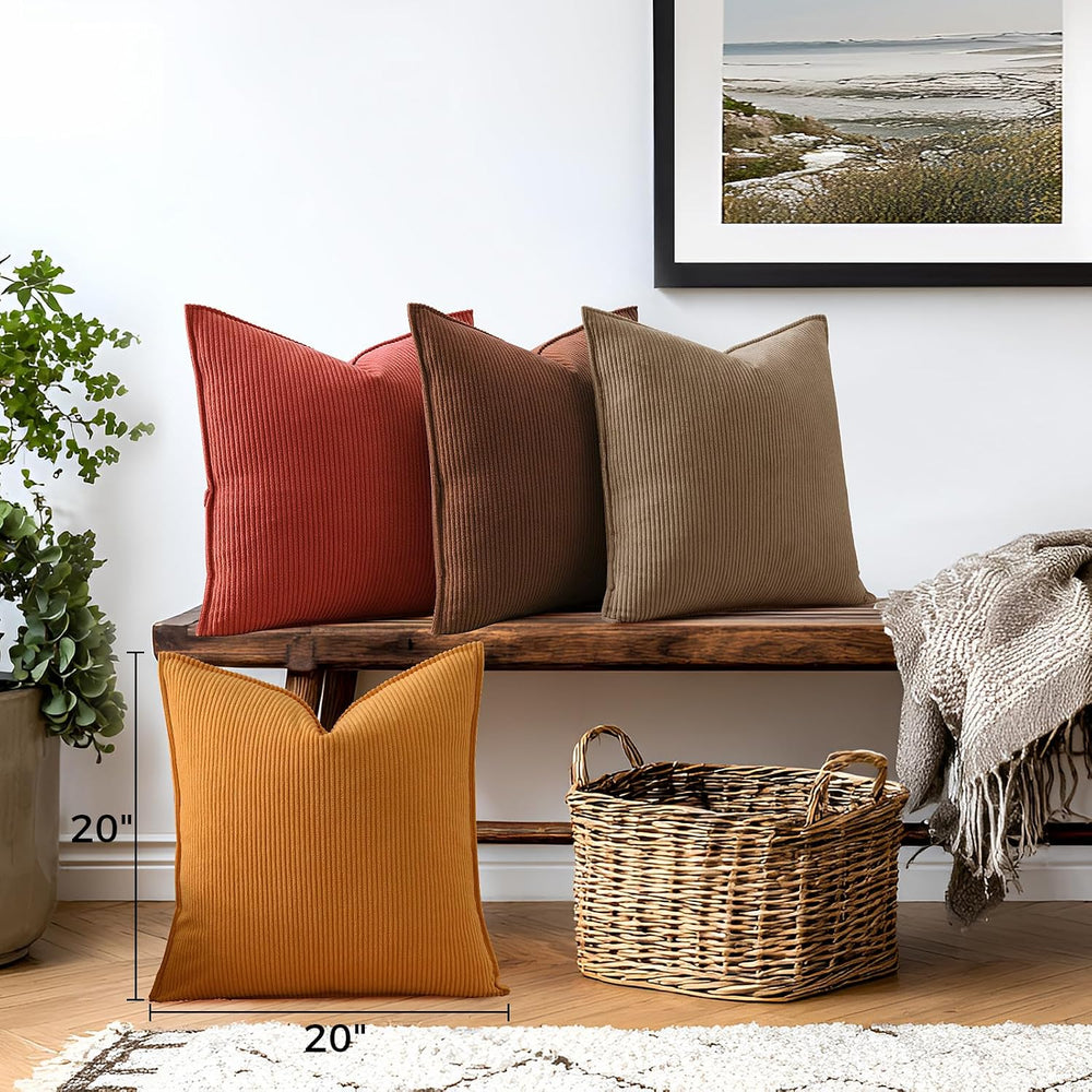 Pack of 4 Throw Pillow Covers Corduroy 20x20 Inch,Maillard Tones