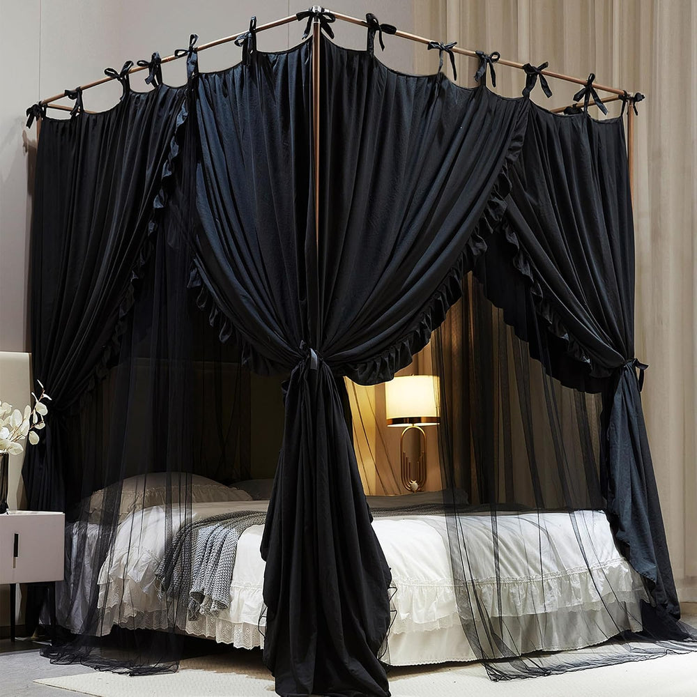 AIOOO 4 Corners Post Princess Curtain Bed Canopy Double Layer Cozy Mosquito N...