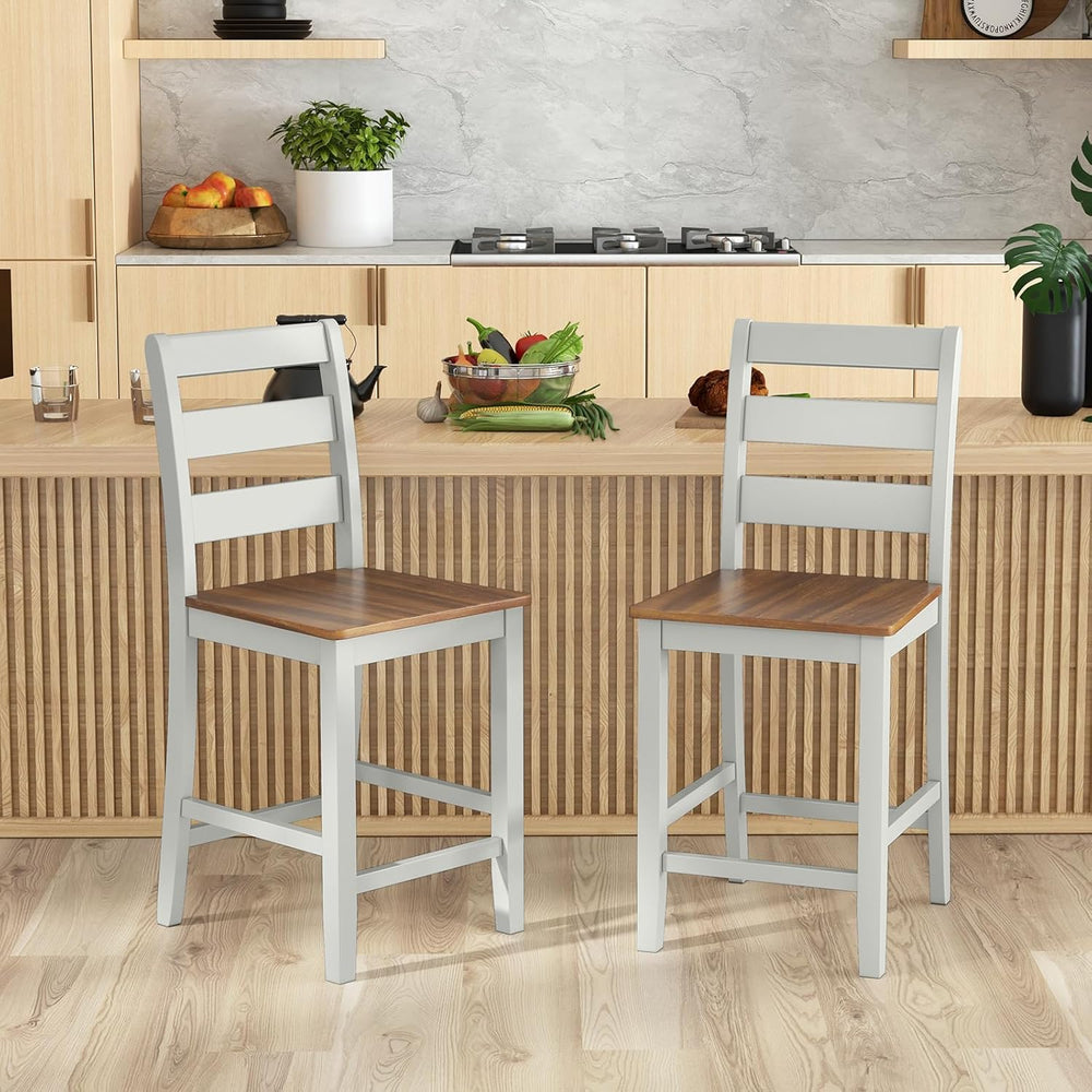 COSTWAY 24'' Wooden Counter Height Chairs Set of 2 with Ladder Back S...