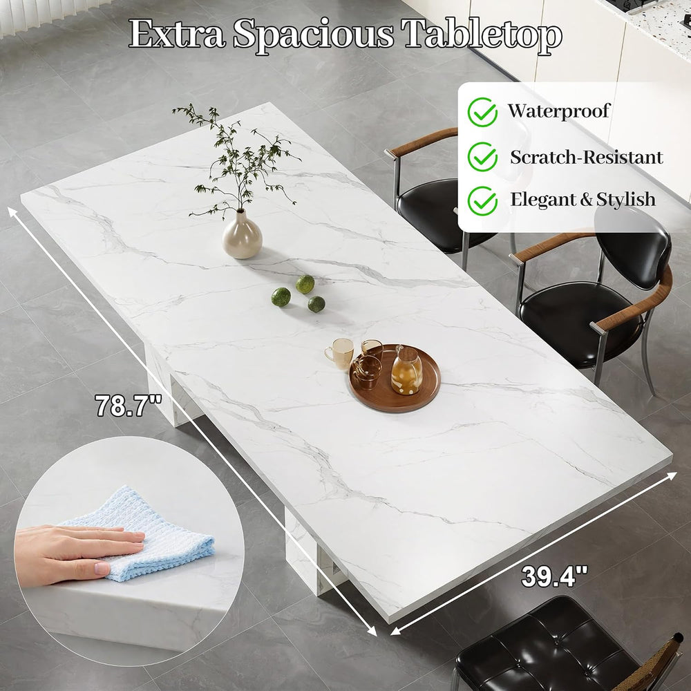51"-78" Extendable Dining Table for 4-8, White Faux Marble Dining T...