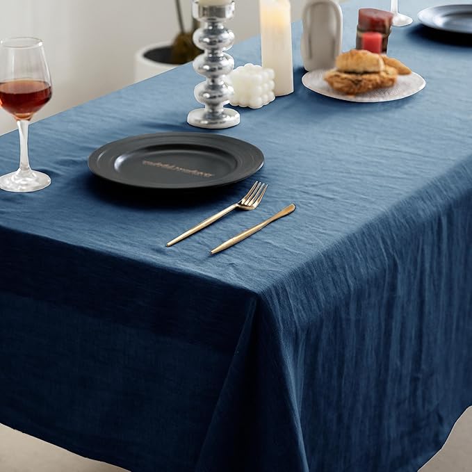 EVERLY 100% Pure Linen Rectangle Tablecloths 60x84Inches for Dining,Buffet Pa...