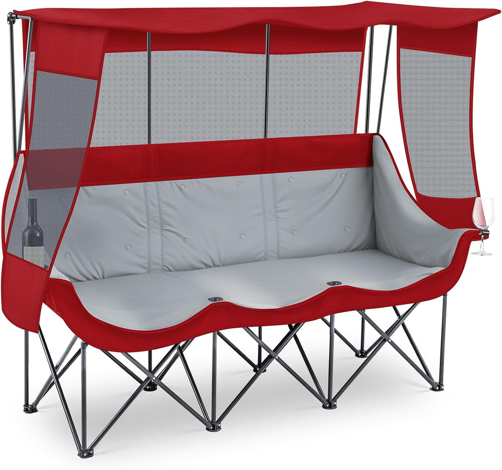 Teenyyou 3 Person Camping Chair with Canopy, 700lbs Heavy Duty, Dark Red