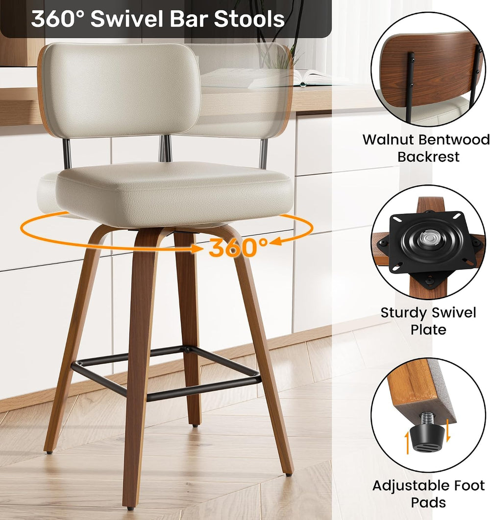 Swivel Bar Stools Set of 2, 26" Upholstered Faux Leather Counter Height ...