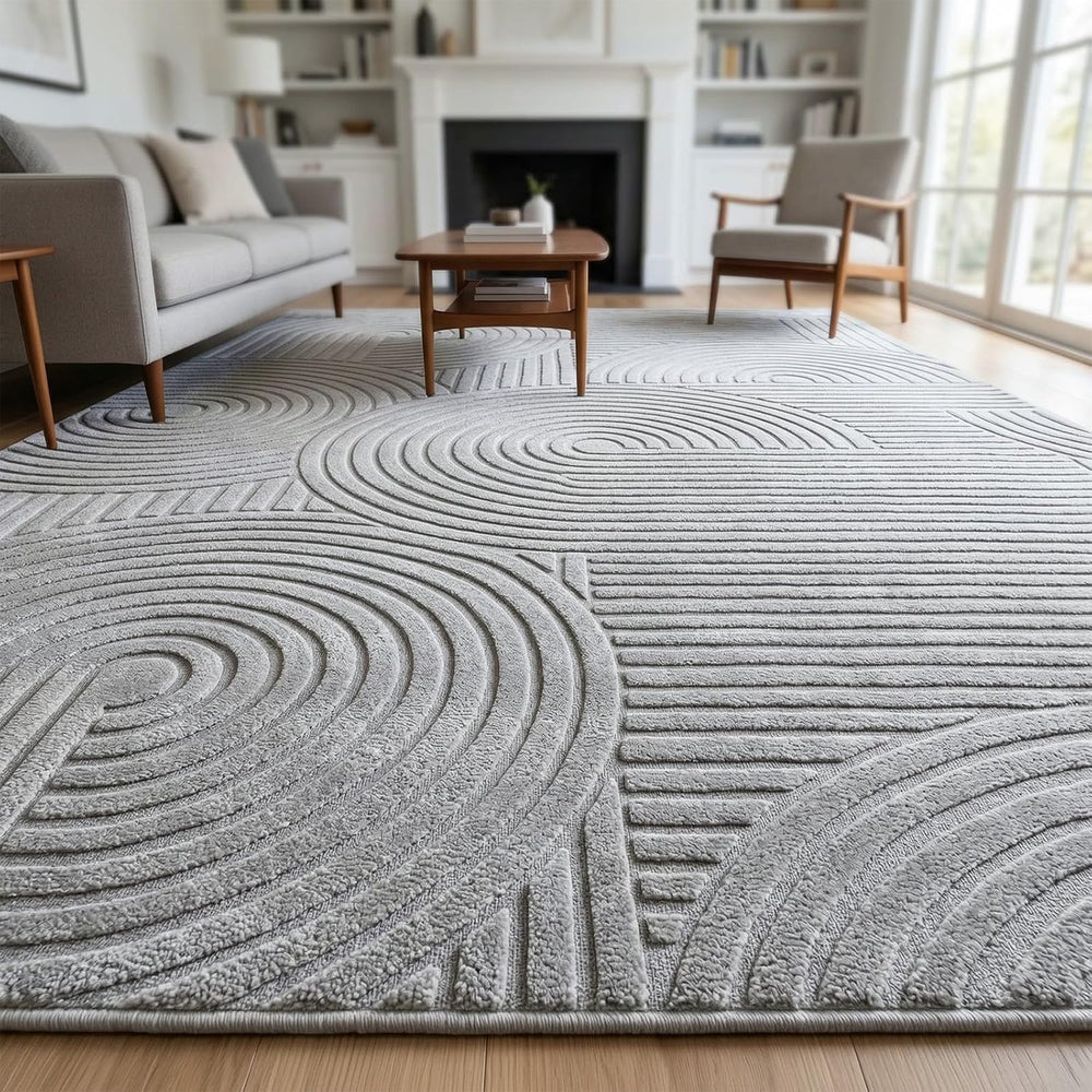 Grey Geometric 5x7 Solid Area Rug, Washable for Living Room Bedroom