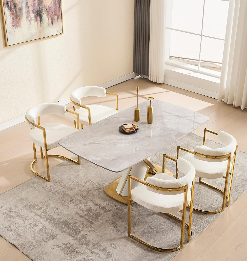 Hyfirm Boucle Dining Chairs Set of 4, Modern Barrel Upholstered Dining Room C...