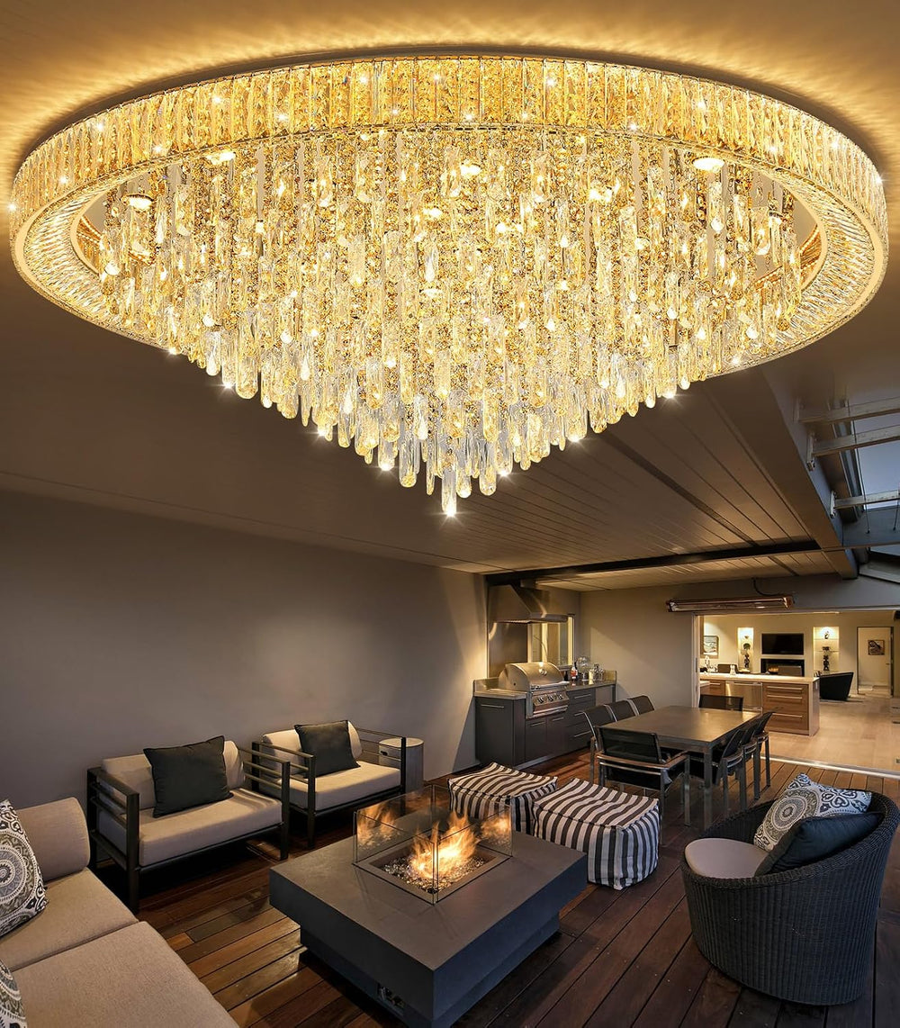 53.7" Modern Crystal Big Large Chandeliers LED Dimmable Flush Mount Ceil...
